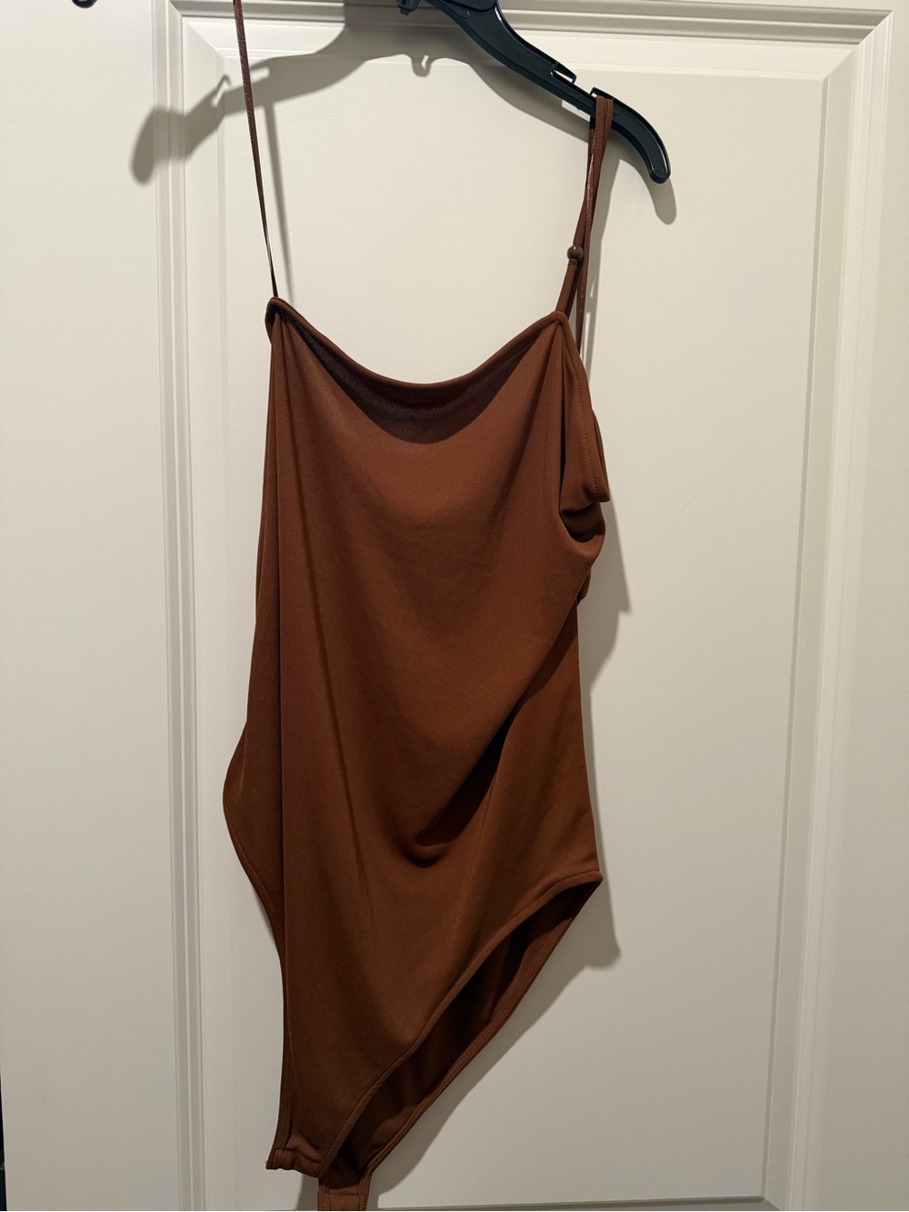 Zara Chocolate Brown Draped Asymmetrical Cami Bodysuit